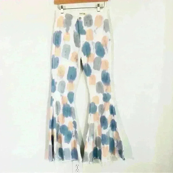 Peach Love High Rise Bell Bottom Flare polka Dot Tie Dye S (2-4) - Picture 3 of 14